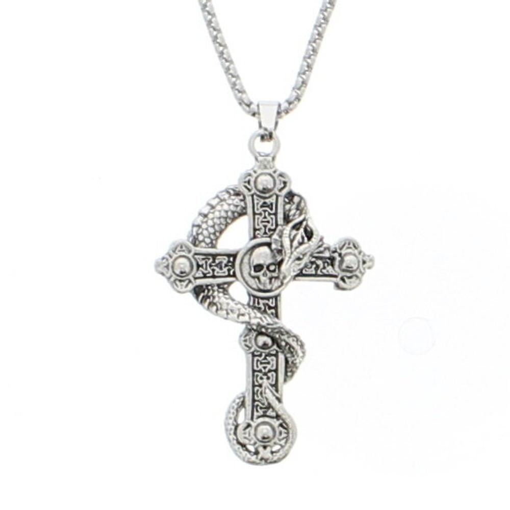 Zac's Alter Ego - Skull Cross & Snake Pendant on Adjustable Chain Halskette - Silberfarben